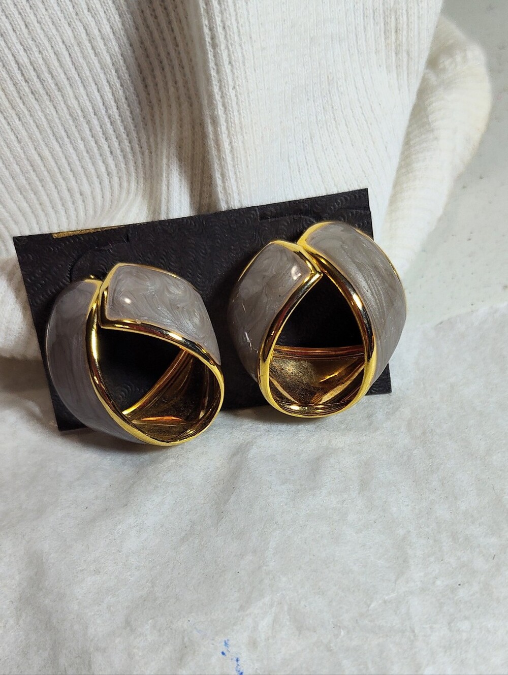 Fashion Jewelry Gray and Gold Swirl Hoop Earrings - Women Jewelry